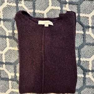 LOFT Women's dark purple crewneck tunic sweater, side slits, size XS